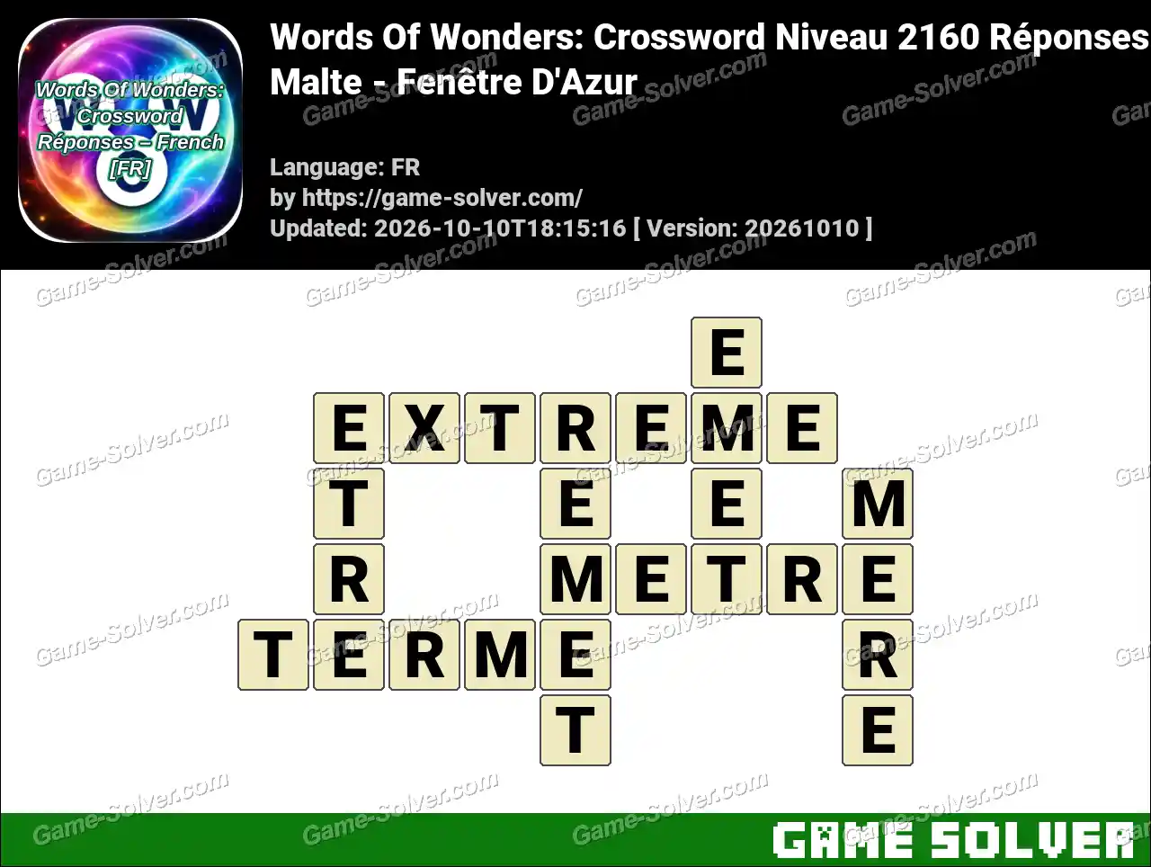 Words Of Wonders: Crossword Niveau 2160 Réponses – Malte – Fenêtre D’Azur